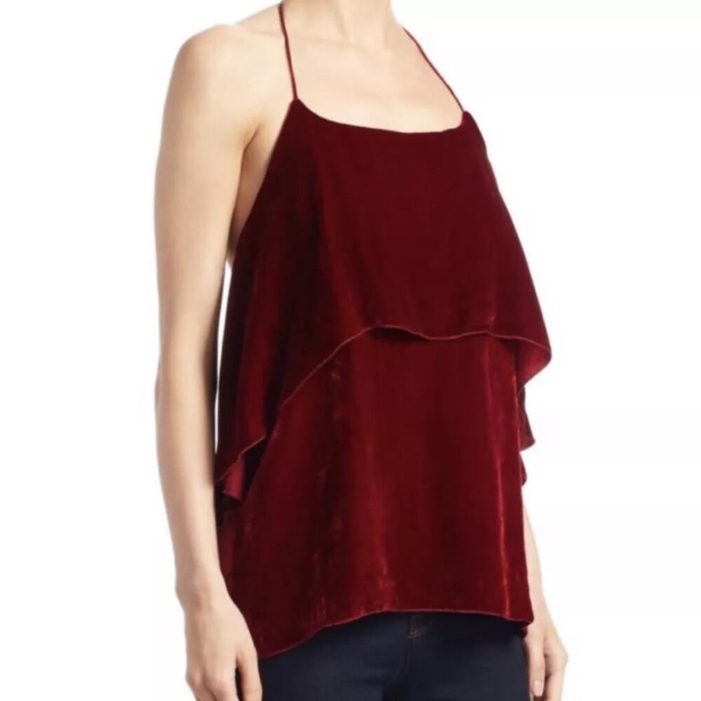 NWT! Alice + Olivia Marybeth Ruby Red Velvet Silk Halter Top - Size Large